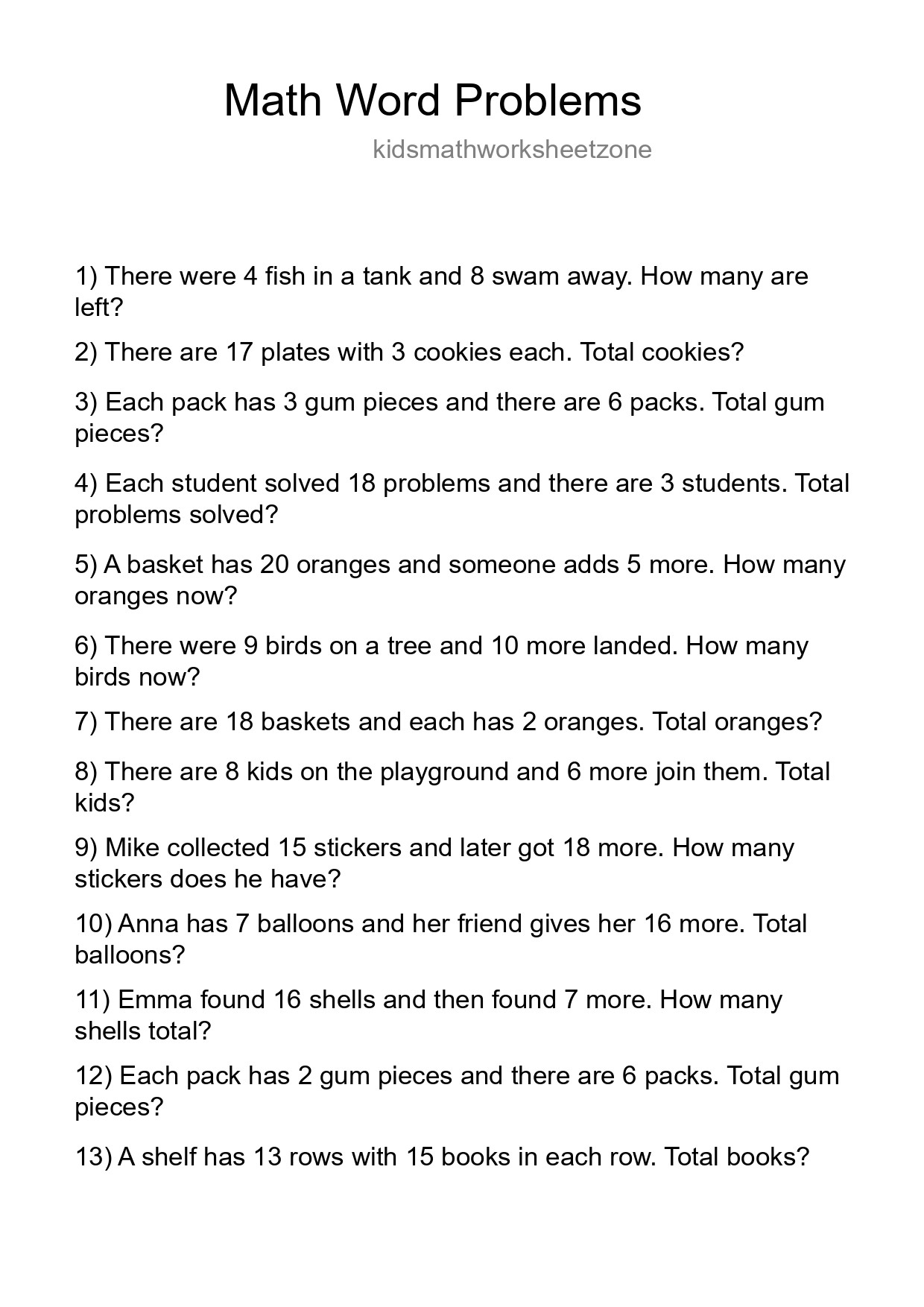 Math Word Problem Worksheet