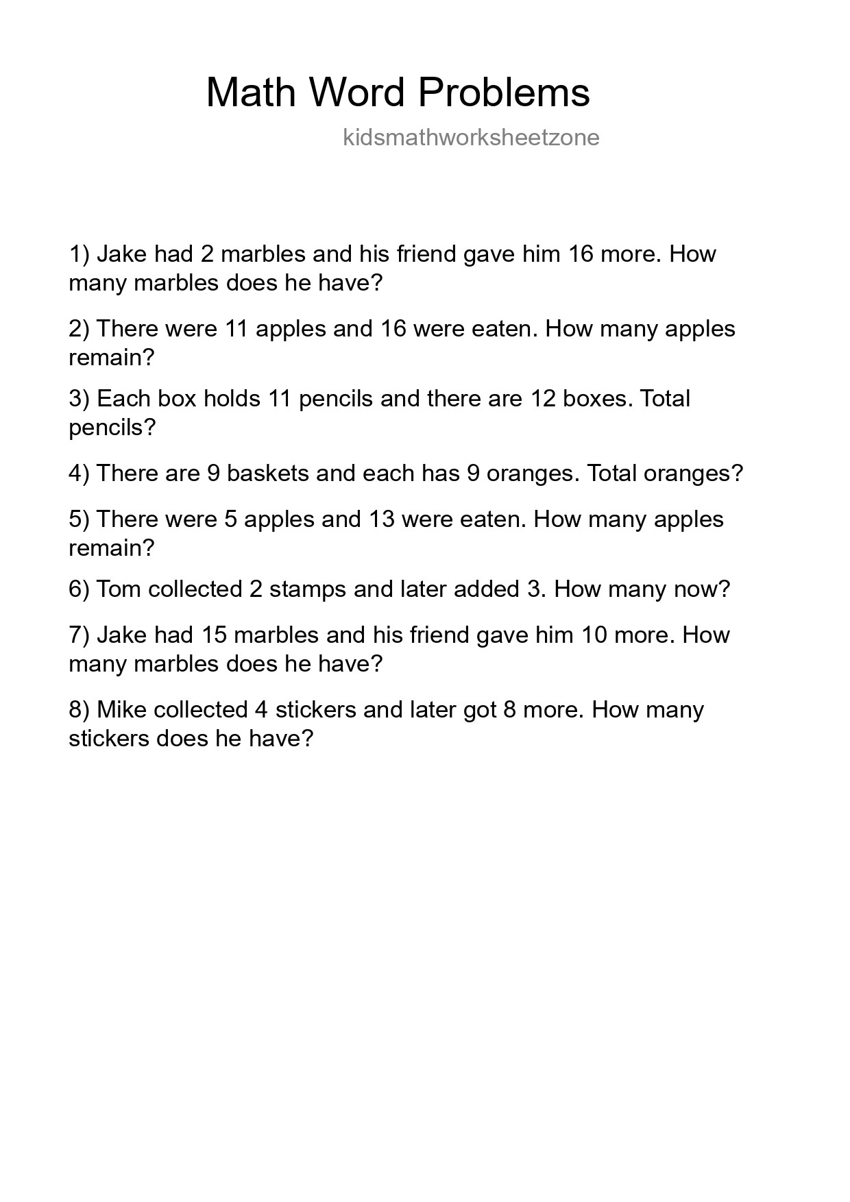 Math Word Problem Worksheet