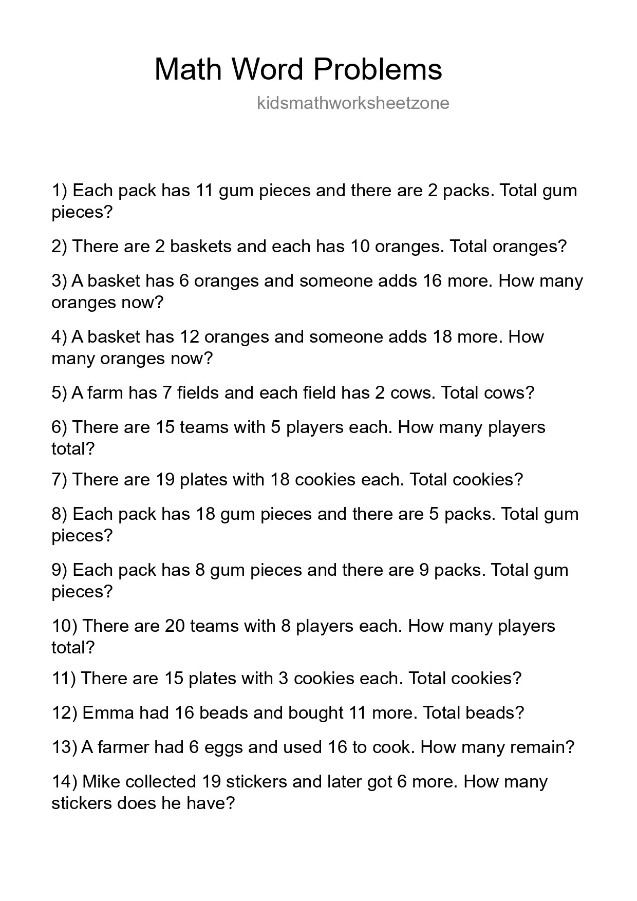 Math Word Problem Worksheet