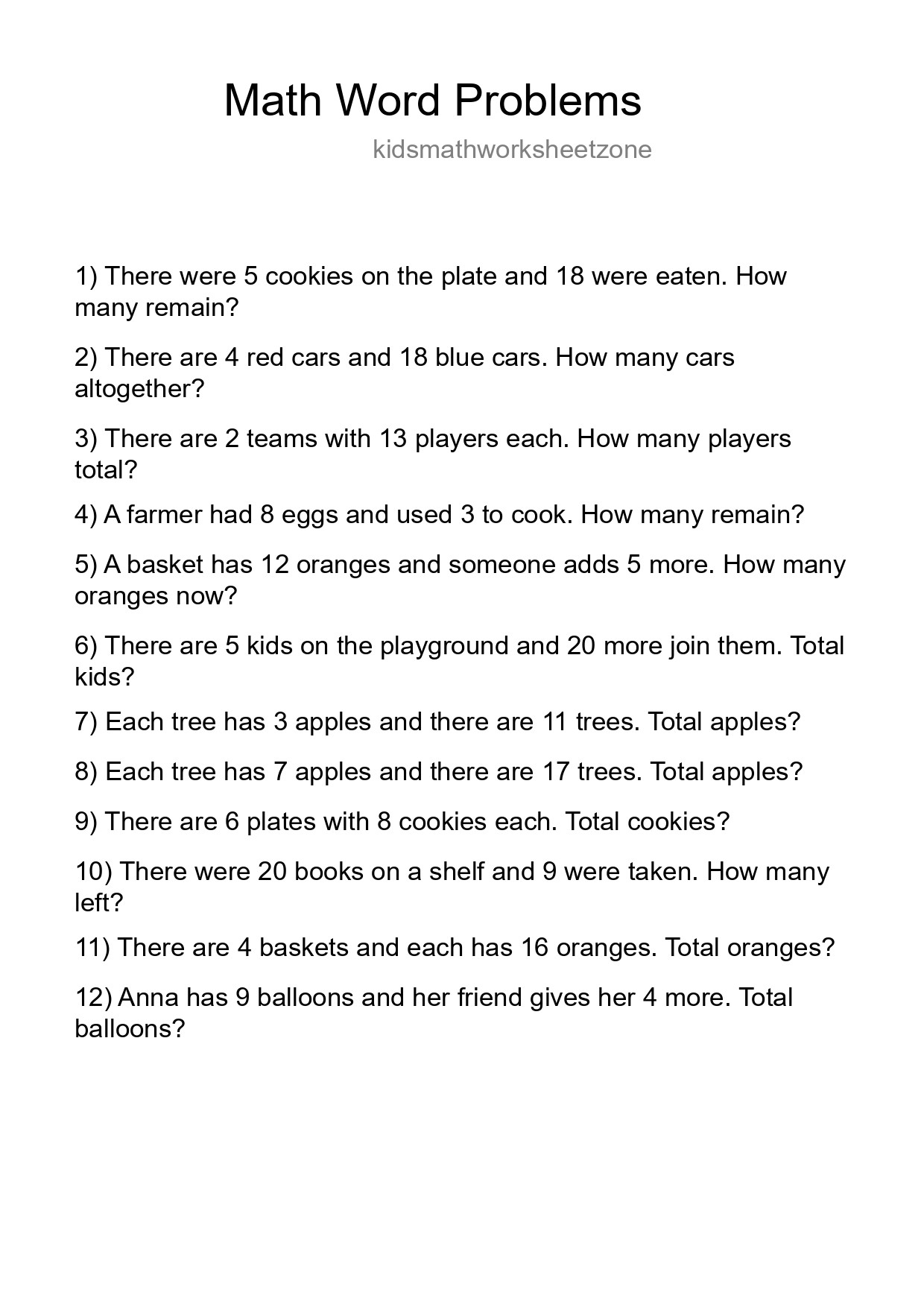 Math Word Problem Worksheet