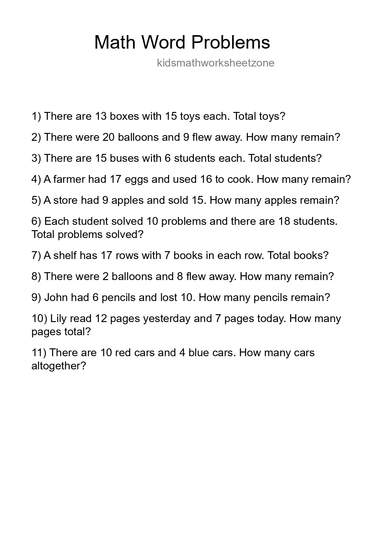 Math Word Problem Worksheet