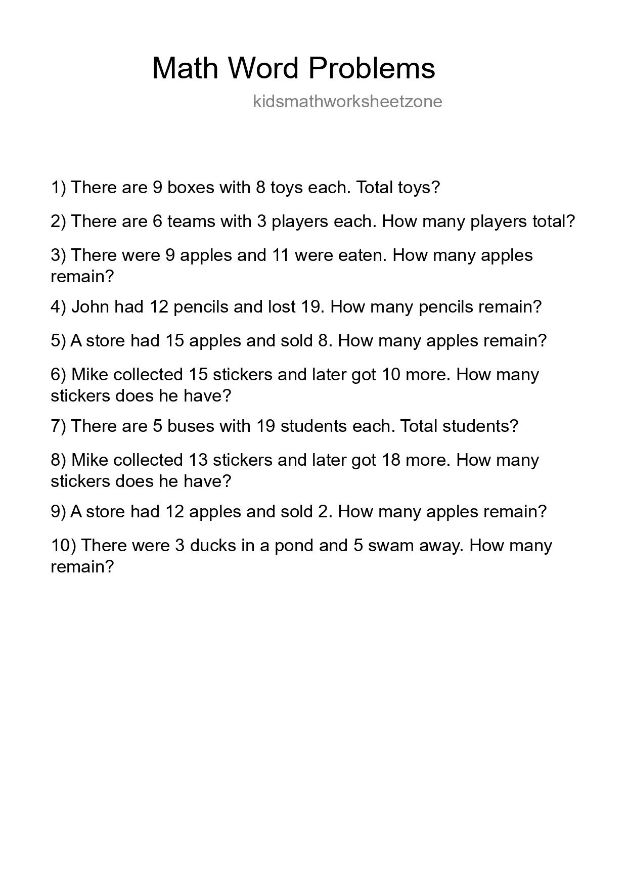 Math Word Problem Worksheet