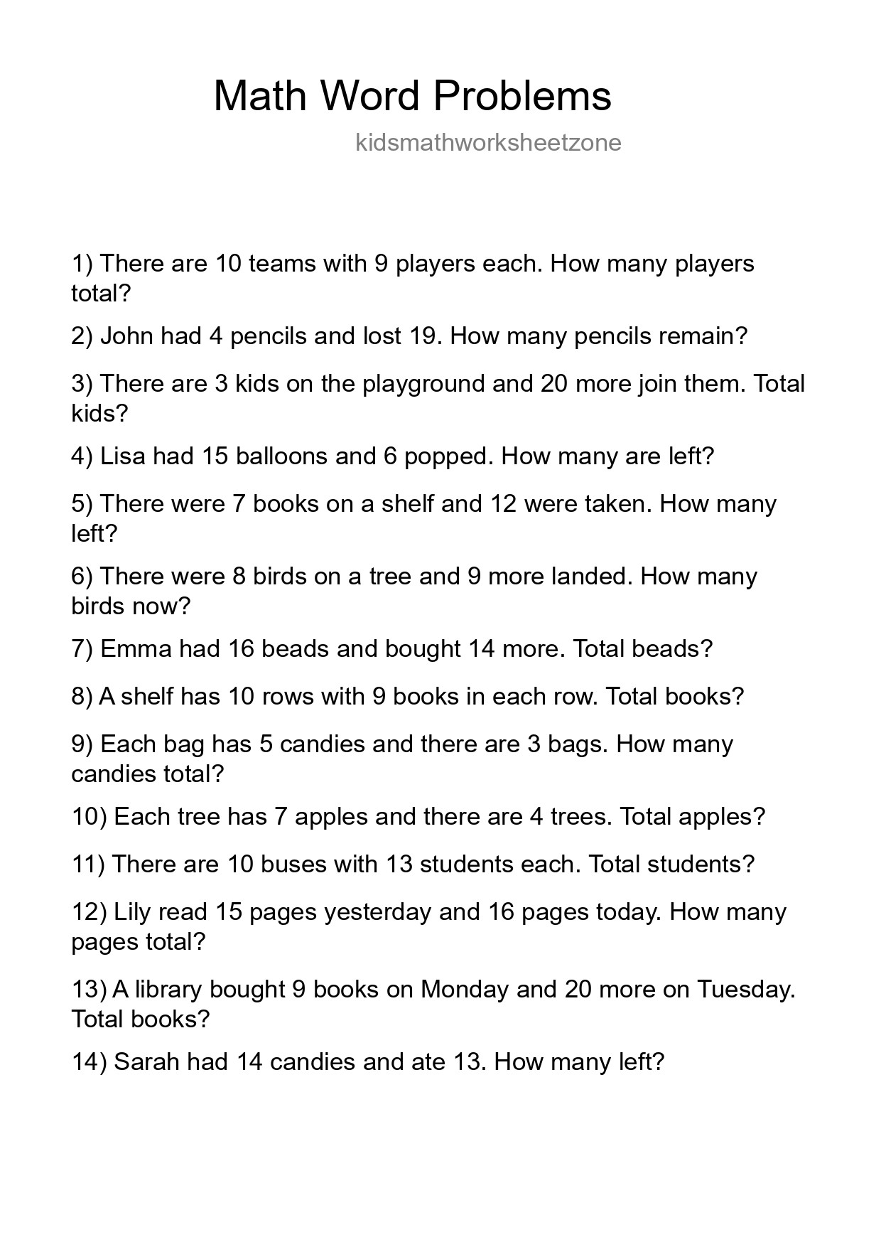 Math Word Problem Worksheet