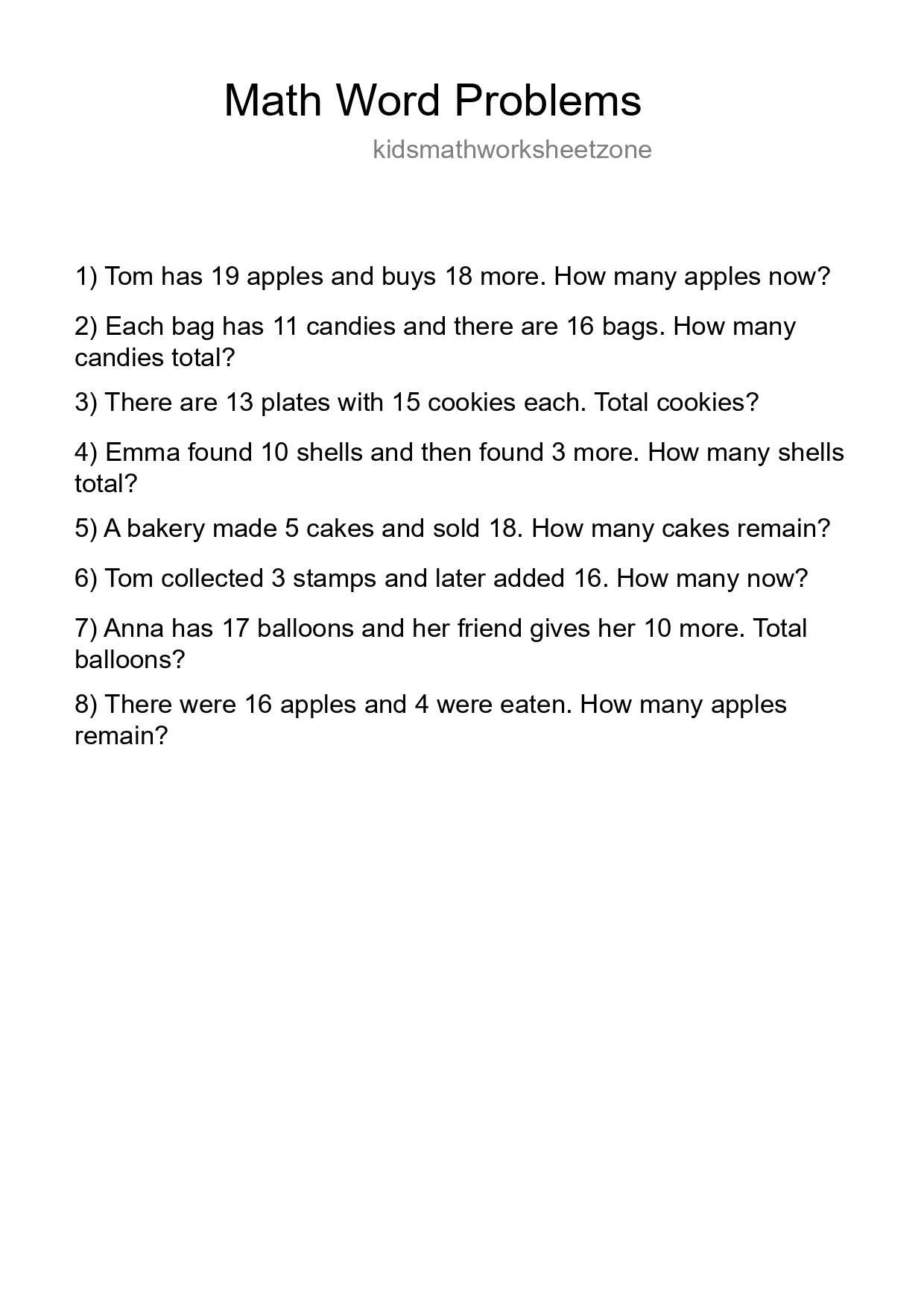 Math Word Problem Worksheet
