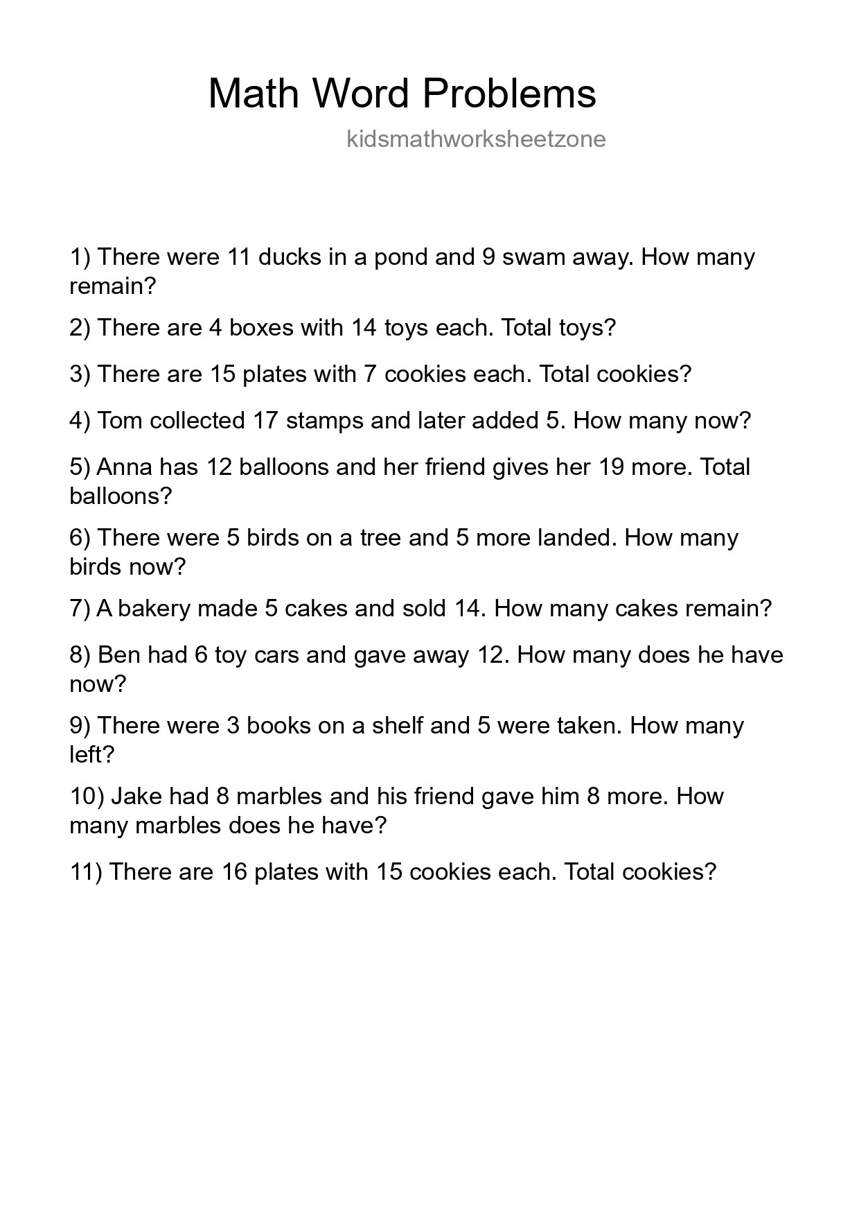 Math Word Problem Worksheet