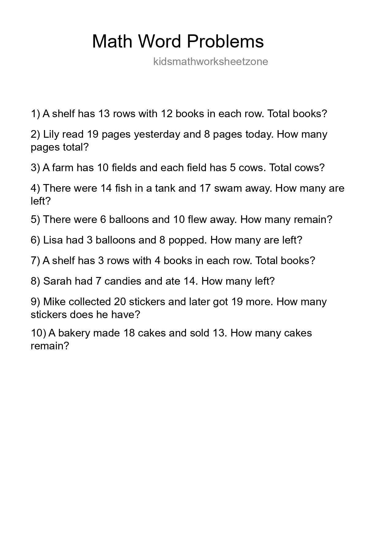 Math Word Problem Worksheet