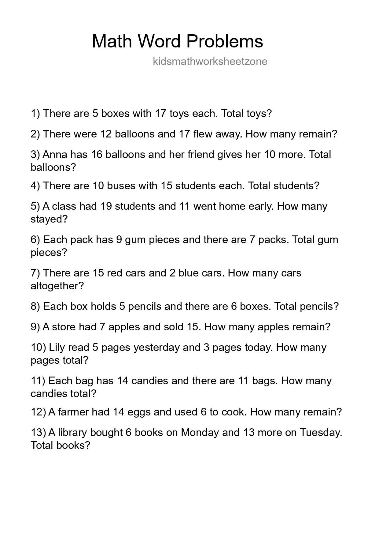 Math Word Problem Worksheet