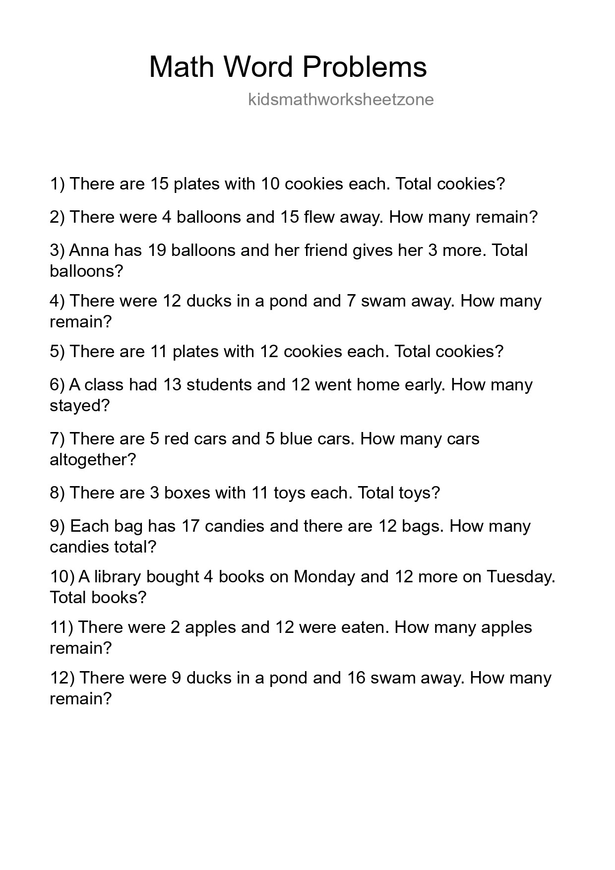 Math Word Problem Worksheet