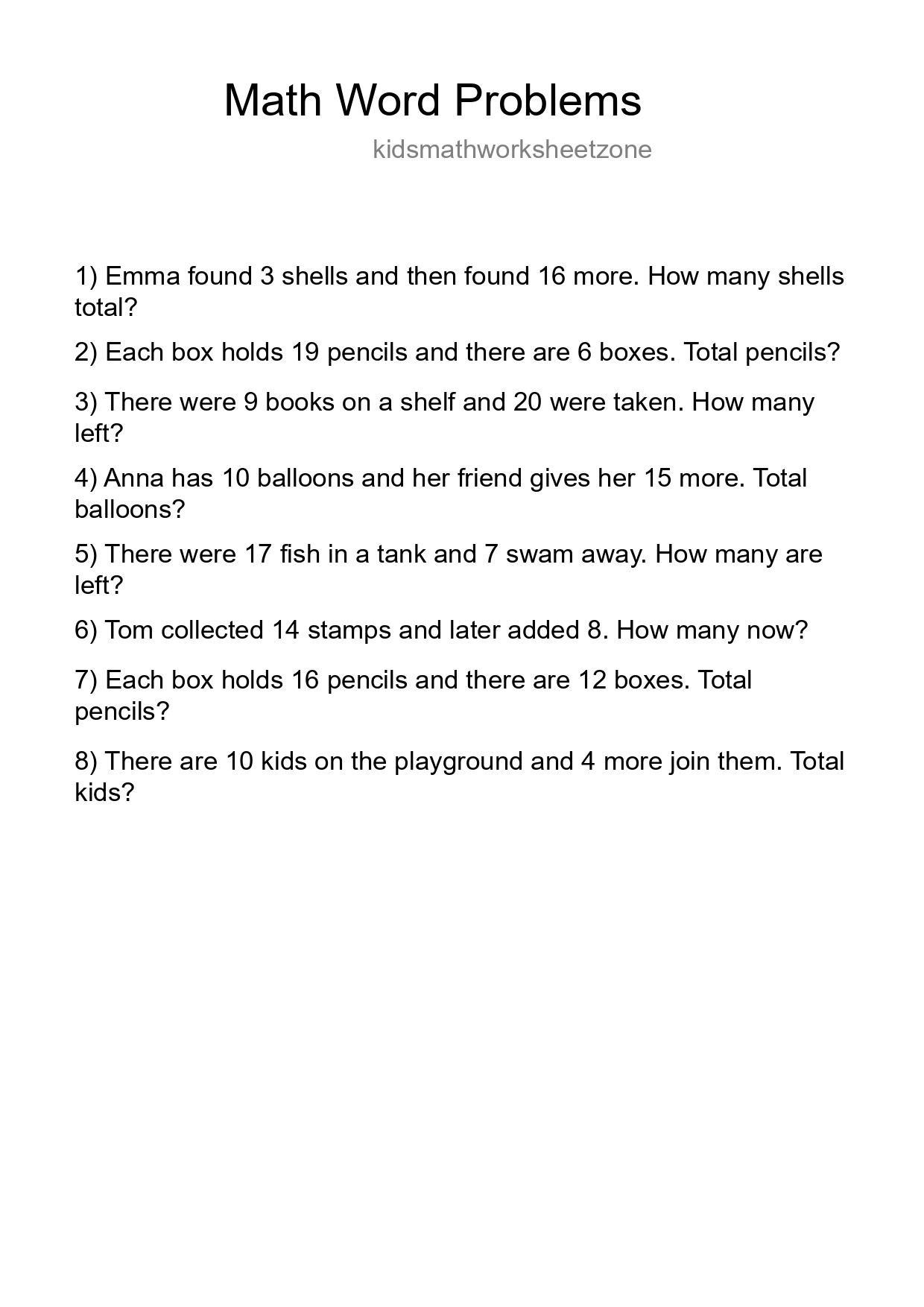 Math Word Problem Worksheet