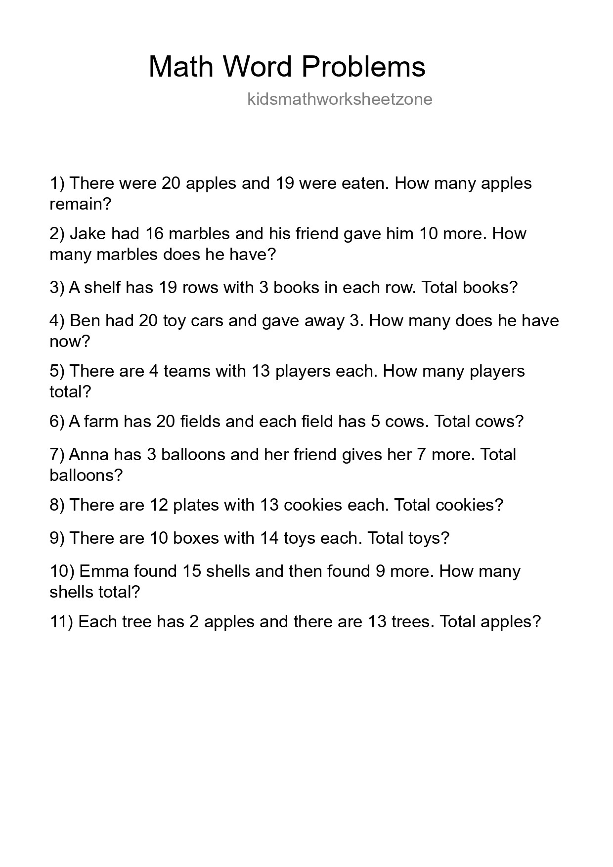Math Word Problem Worksheet