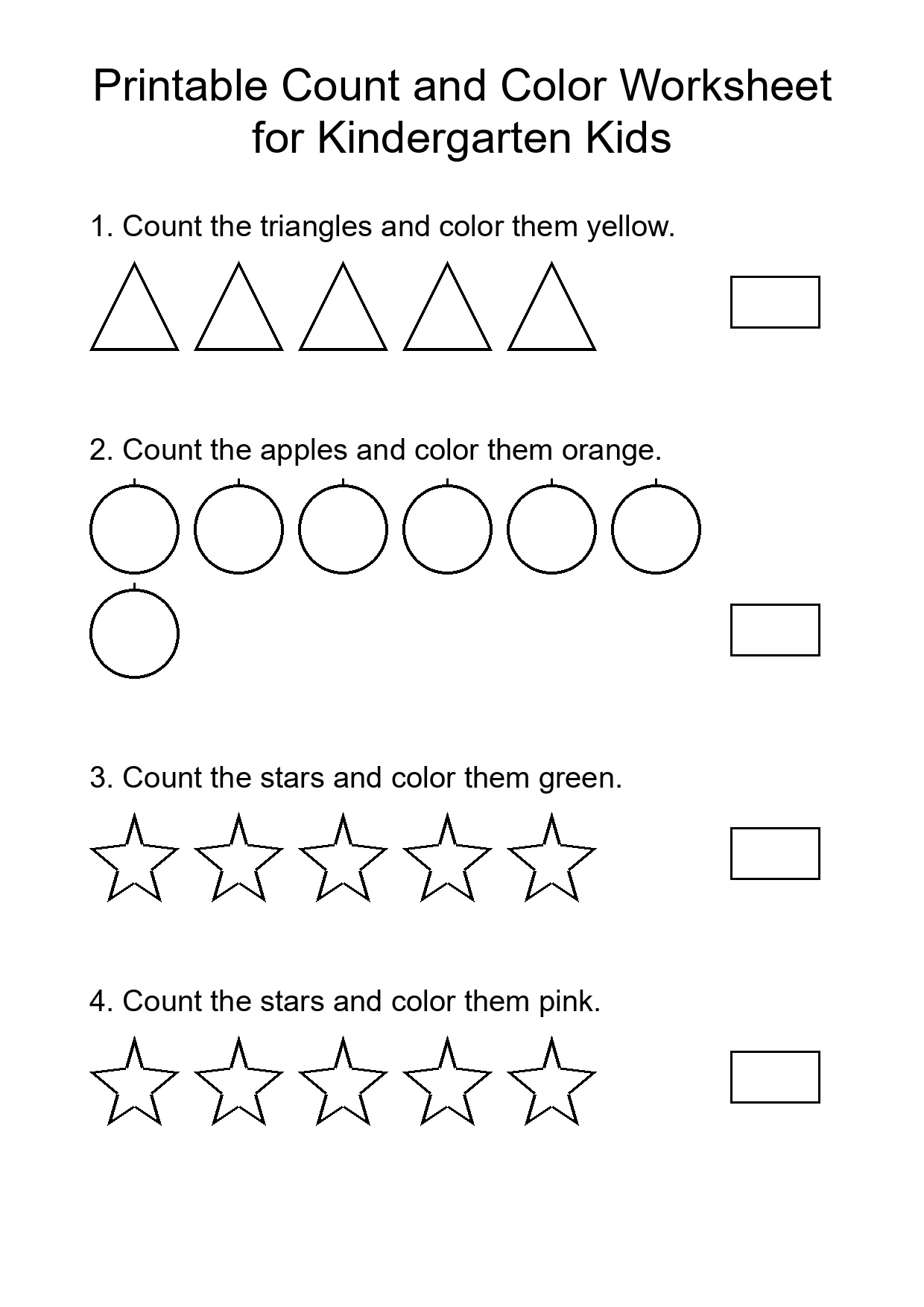 Printable Count and Color Worksheet for Kindergarten Kids