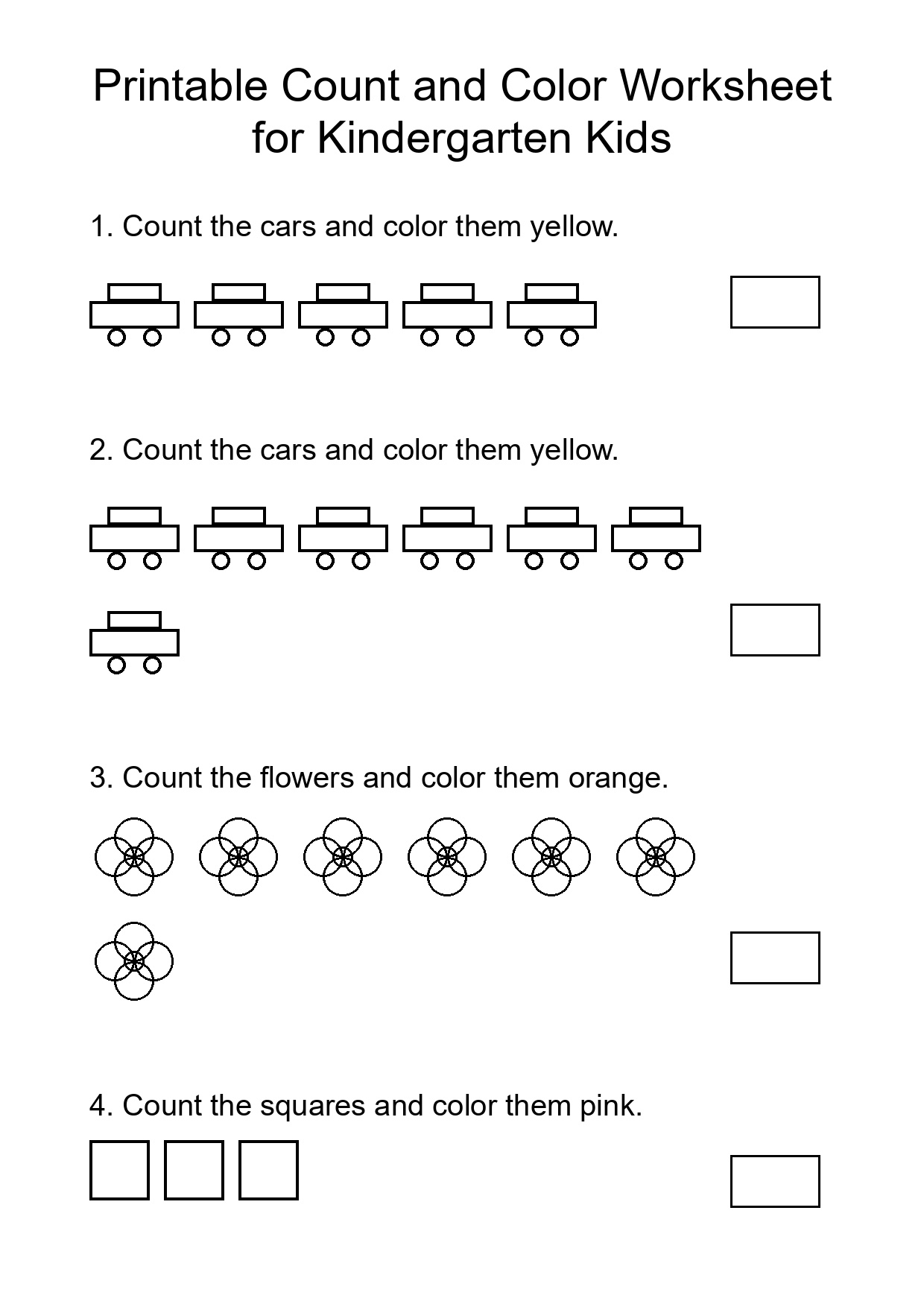 Printable Count and Color Worksheet for Kindergarten Kids