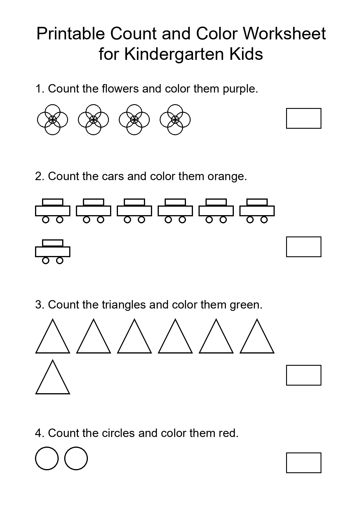 Printable Count and Color Worksheet for Kindergarten Kids