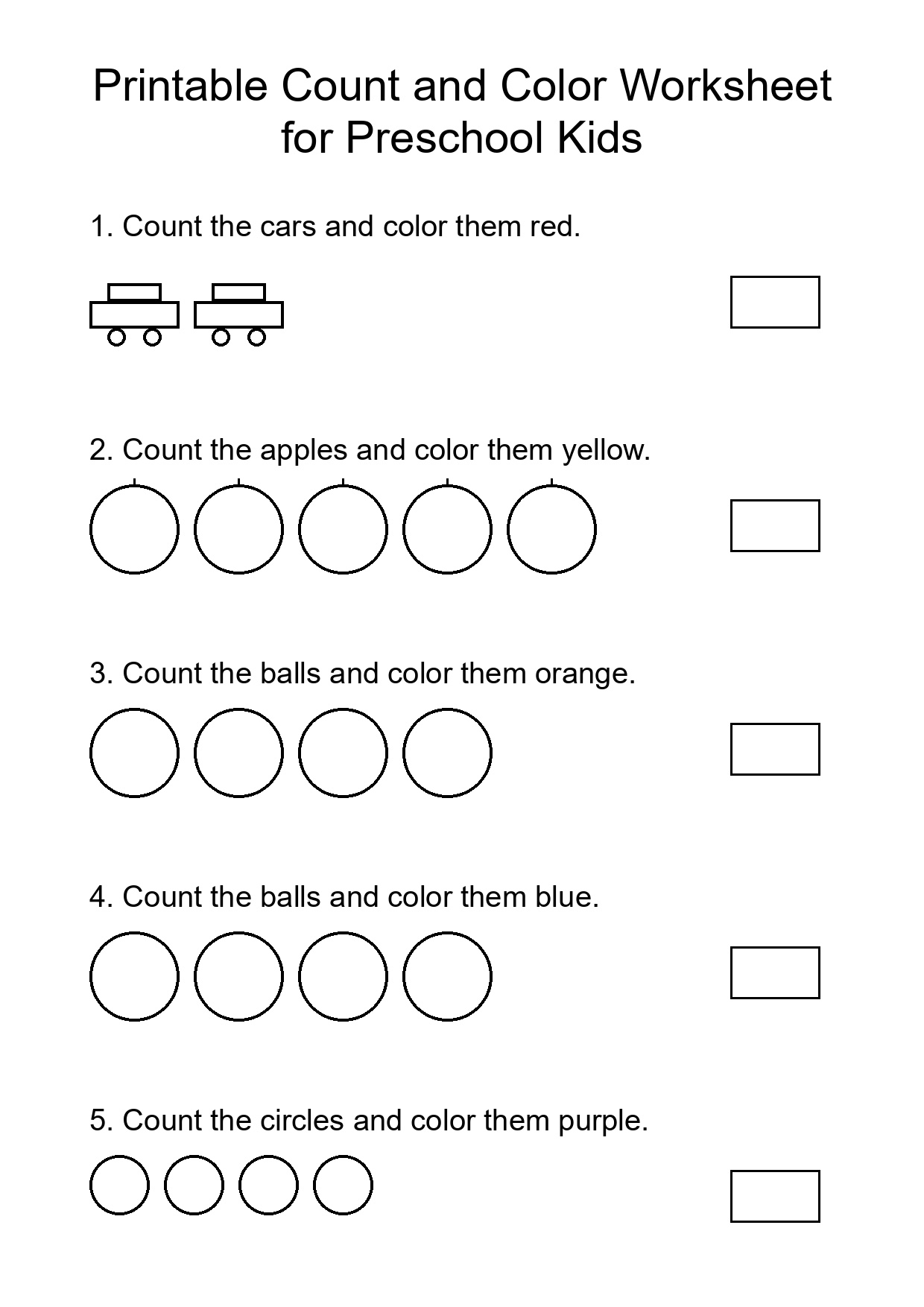 Printable Count and Color Worksheet for Preschool Kids