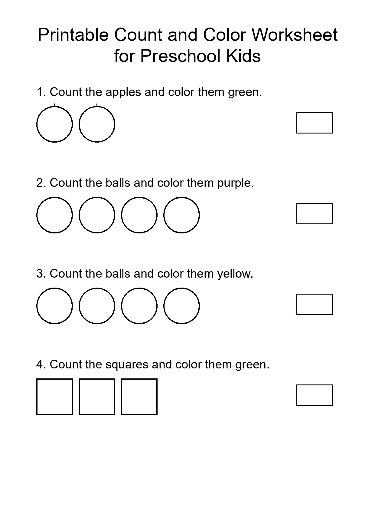 Printable Count and Color Worksheet for Preschool Kids