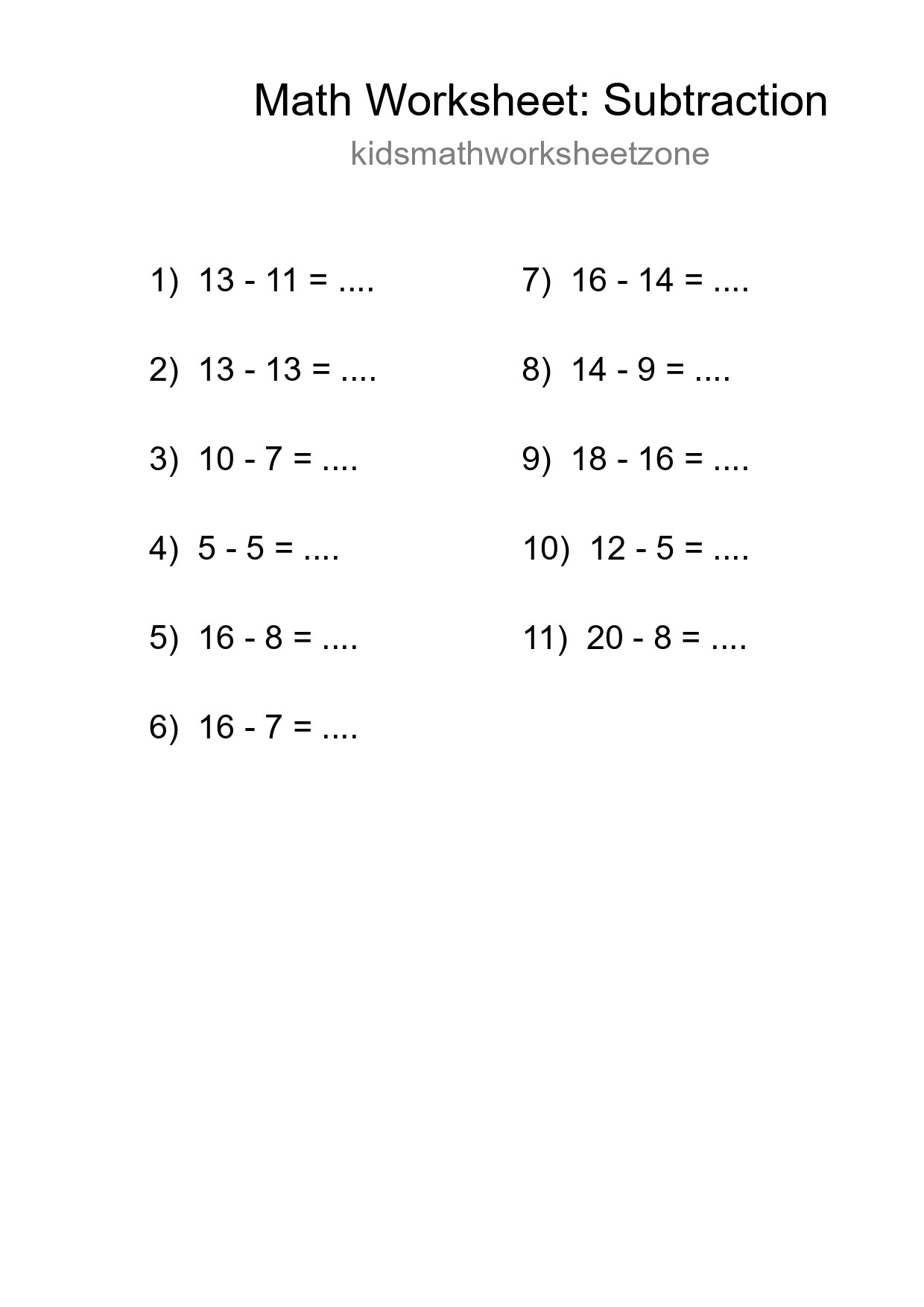 Printable Free 11 Subtraction Math Worksheet For Grade 2 - Part 140