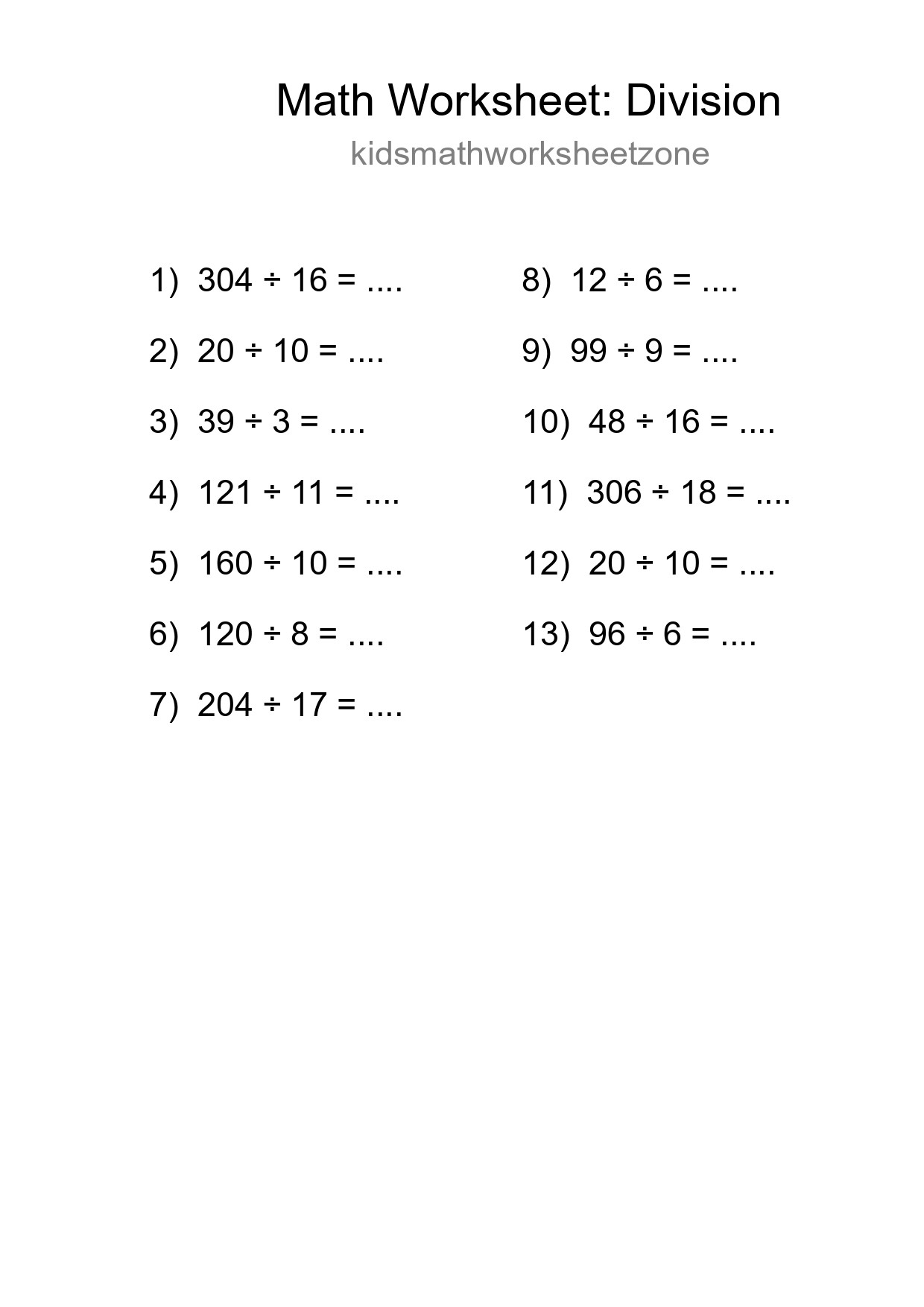 Printable Free 13 Division Math Worksheet For Grade 2 - Part 224