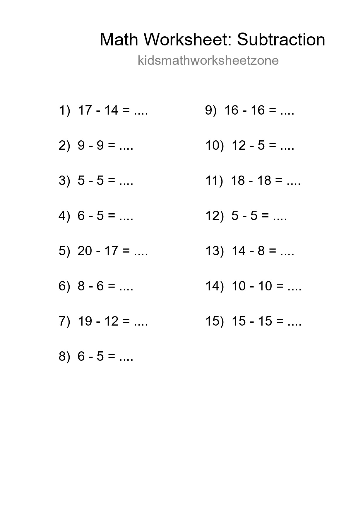 Printable Free 15 Subtraction Math Worksheet For Grade 2 - Part 272