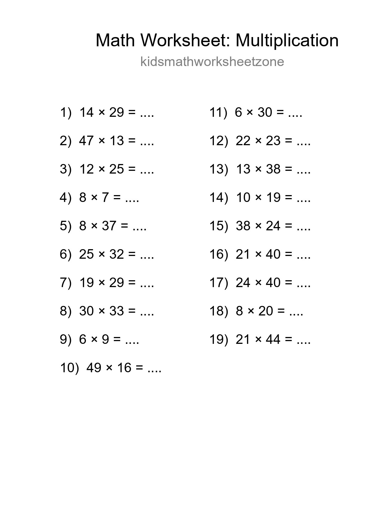 Printable Free 19 Multiplication Math Worksheet For Grade 2 - Part 282
