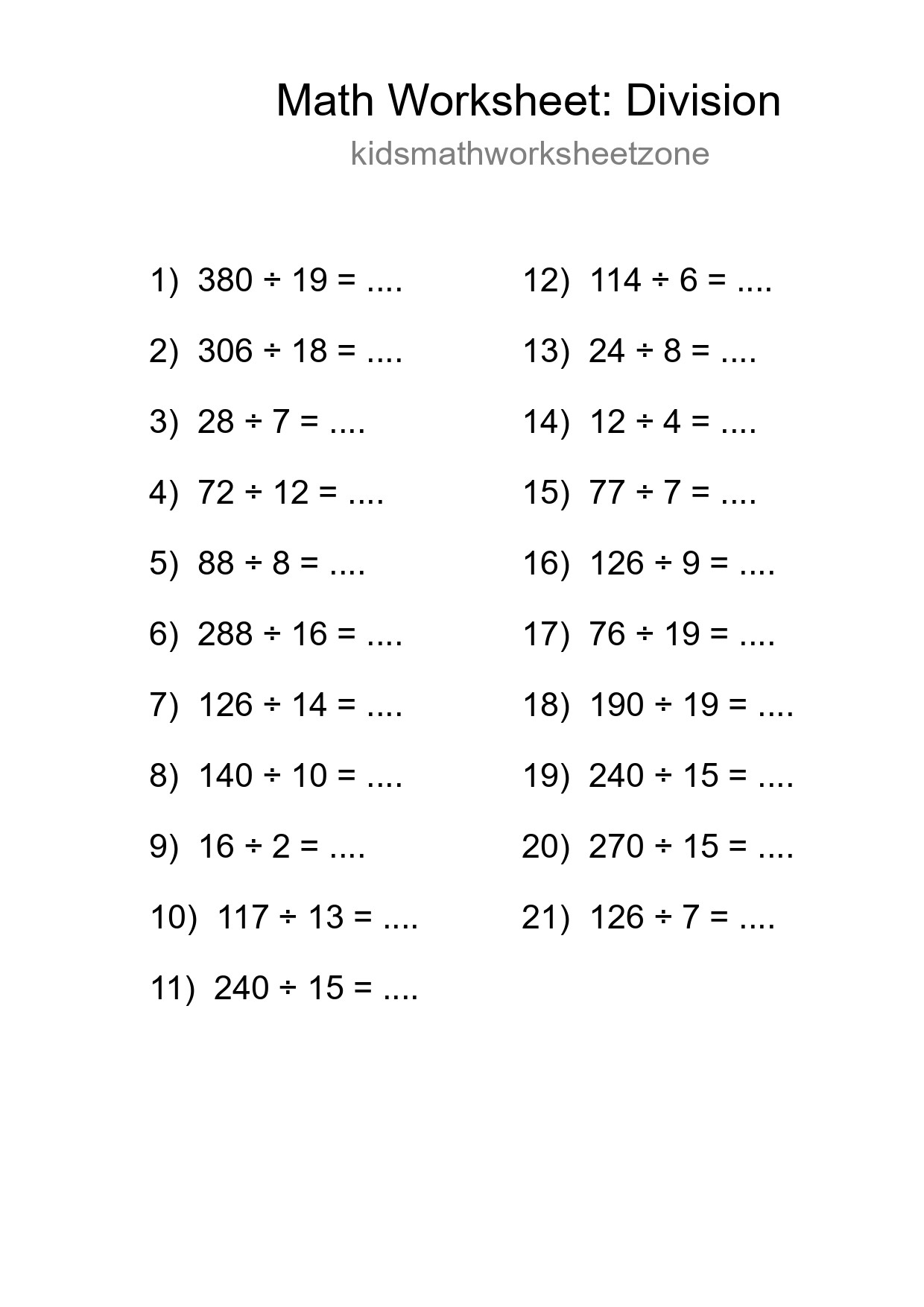 Printable Free 21 Division Math Worksheet For Grade 2 - Part 213