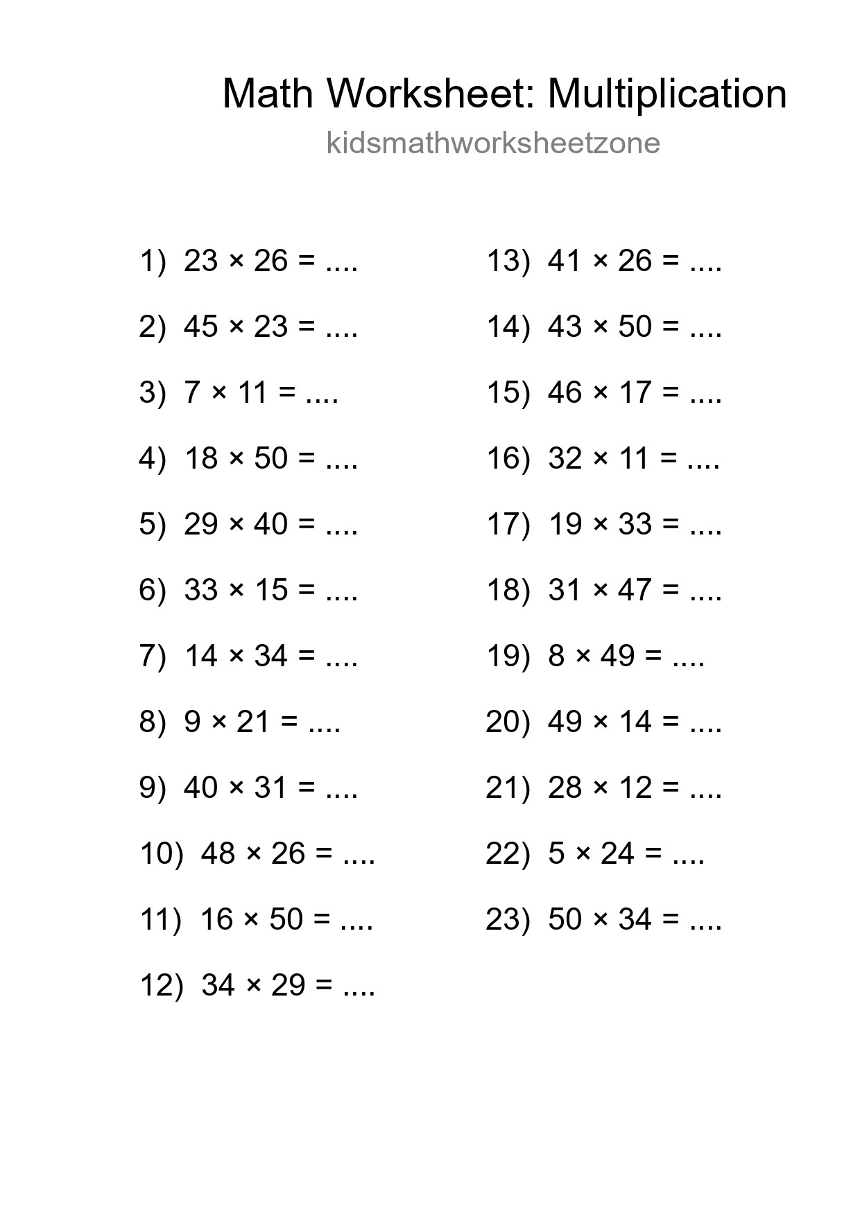 Printable Free 23 Multiplication Math Worksheet For Grade 2 - Part 271