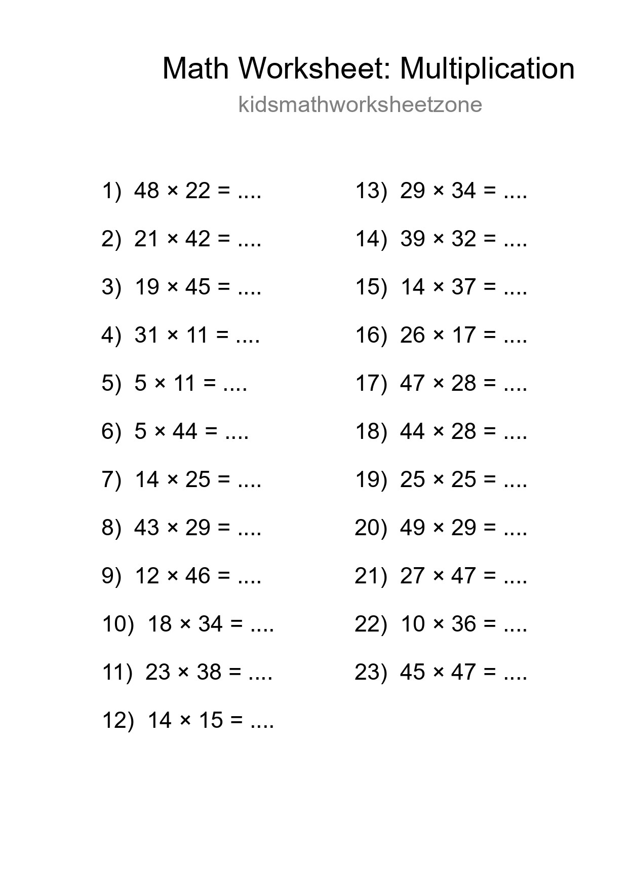 Printable Free 23 Multiplication Math Worksheet For Grade 2 - Part 62