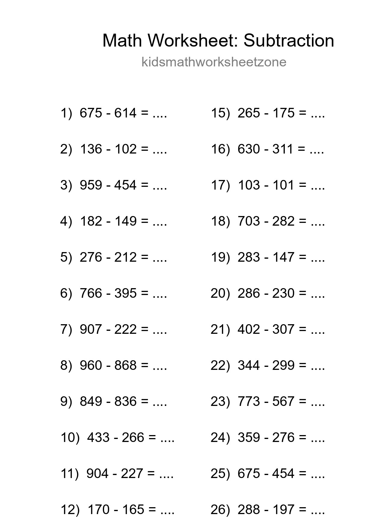 Printable Free 27 Subtraction Math Worksheet For Grade 5 - Part 52