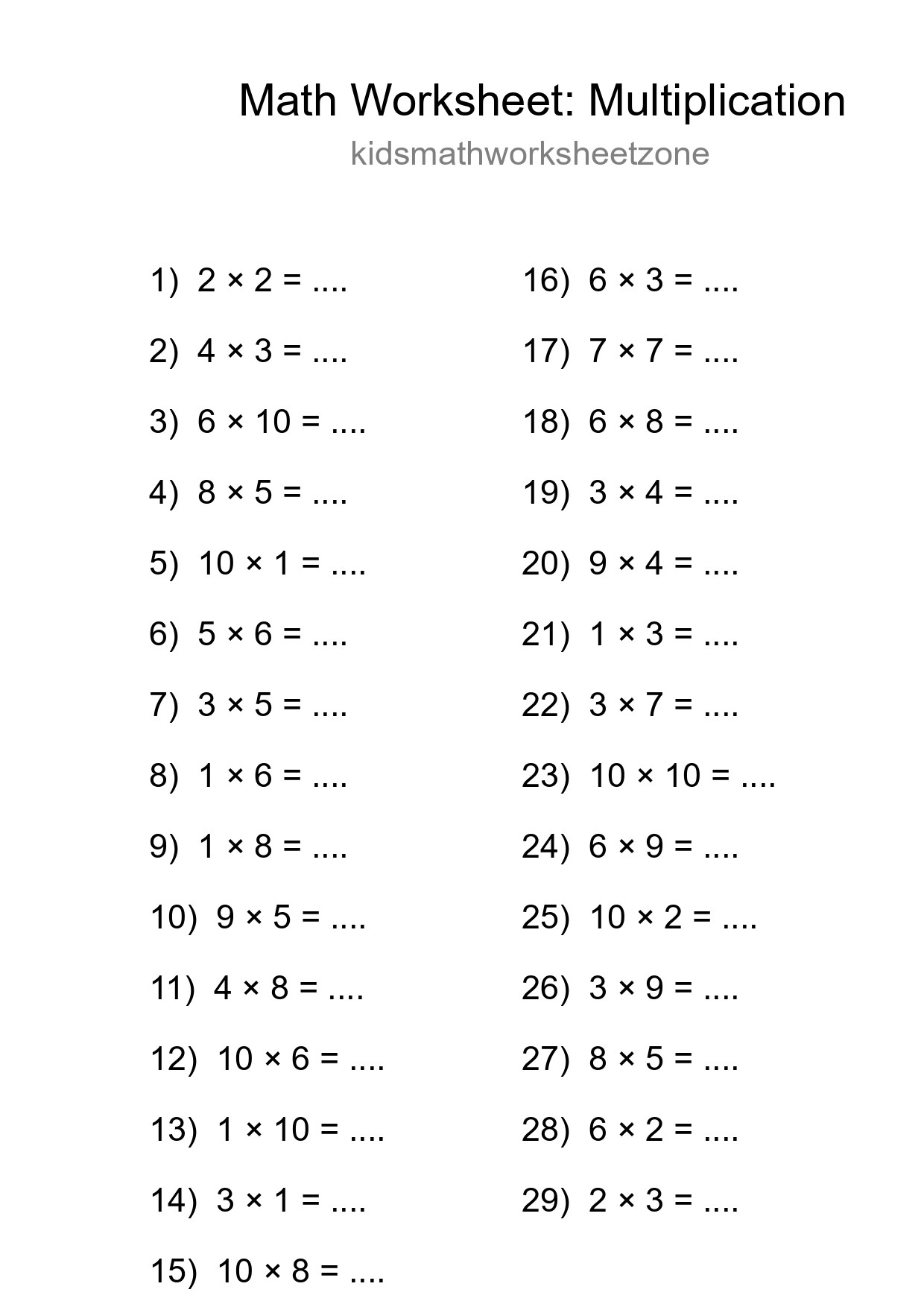Printable Free 29 Multiplication Math Worksheet For Grade 1 - Part 117